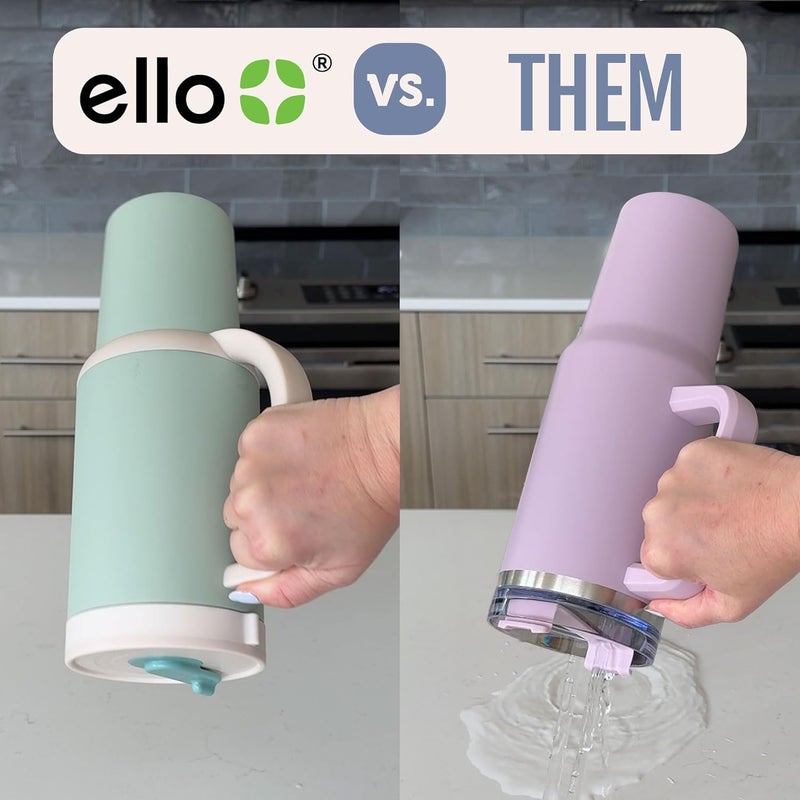 Ello Oasis 24 oz Tumbler with Handle & Retracting Straw | Reusable Insulated Stainless Steel Cup 100% Leakproof, Gifts for Teens Women Men | Keeps cold for 24 Hours, Cup Holder Friendly, Cream Tonal - Image 3